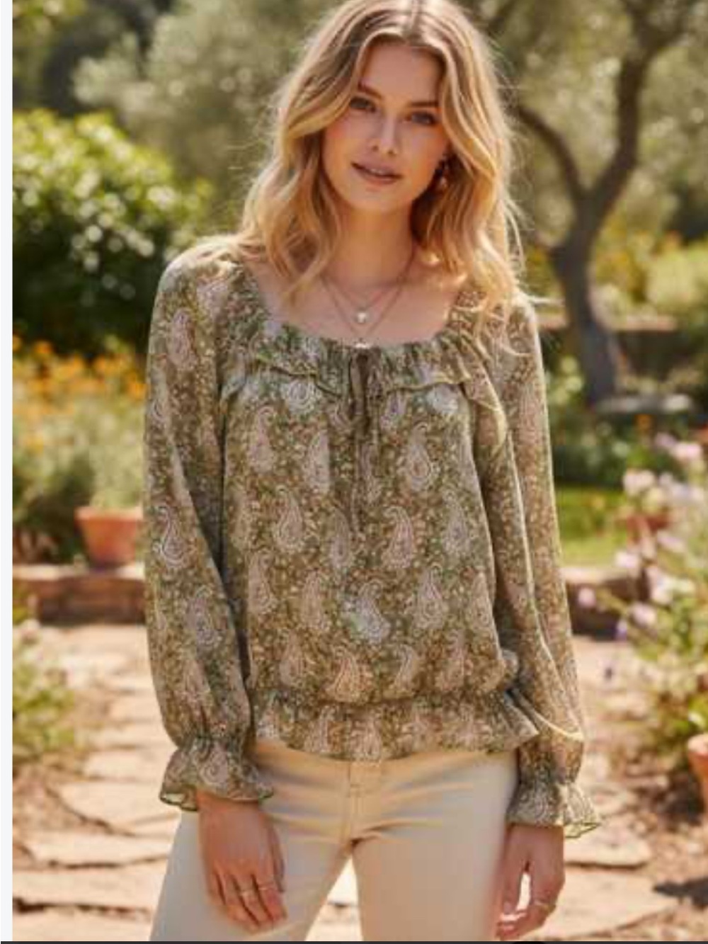 DR2 Boho Sage Paisley Off-Shoulder Peasant Top Size XL